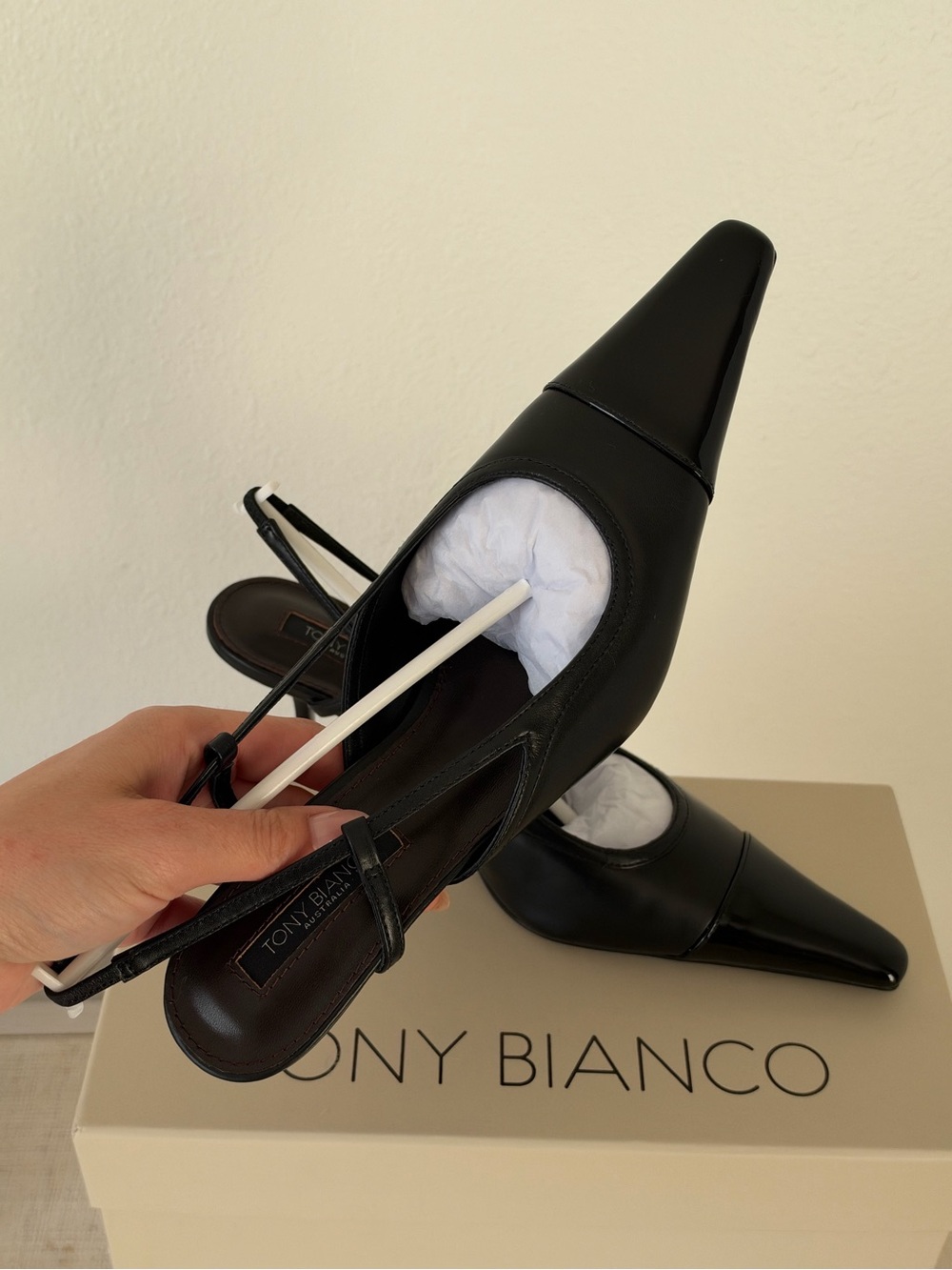 Tony Bianco Black Pointed Slingback Heels